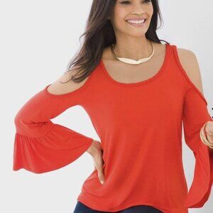 Chicos 3 XL 16 Red-Orange Cold Shoulder Soft Spandex Blouse